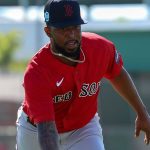 Joely Rodriguez practices some Spring Training drills for the Boston Red Sox.