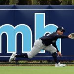 Trent Grisham makes a play during Spring Training for the New York Yankees.